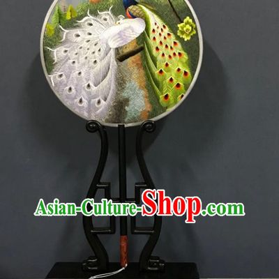China Classical Dance Circular Fans Traditional Hanfu Silk Fan Suzhou Embroidered Peacock Palace Fan Handmade Double Side Fan