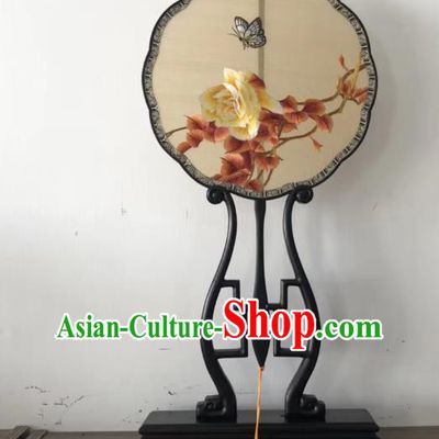 China Suzhou Embroidered Peony Palace Fan Handmade Double Side Fan Classical Kesi Fans Traditional Hanfu Silk Fan