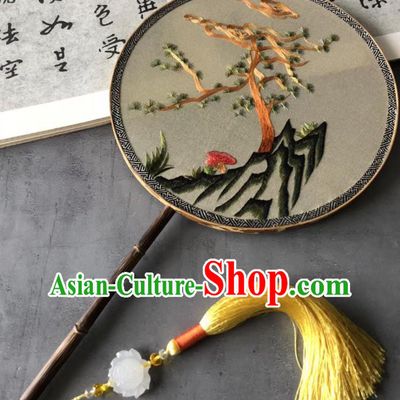 China Classical Circular Fans Traditional Hanfu Silk Fan Suzhou Embroidered Pine Fan Handmade Double Side Palace Fan