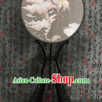 China Handmade Double Side Palace Fan Classical Circular Fans Traditional Hanfu Silk Fan Suzhou Embroidered Dragon Fan