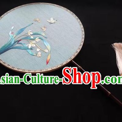 China Traditional Hanfu Silk Fan Suzhou Embroidered Orchids Palace Fan Handmade Double Side Circular Fan Classical Kesi Fans
