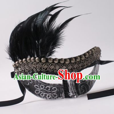 Professional Cosplay Metal Mask Party Performance Feather Face Mask Rio Carnival Headwear