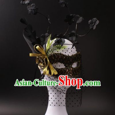 Handmade Brown Sequins Face Mask Stage Performance Headpiece Deluxe Halloween Cosplay Woman Mask
