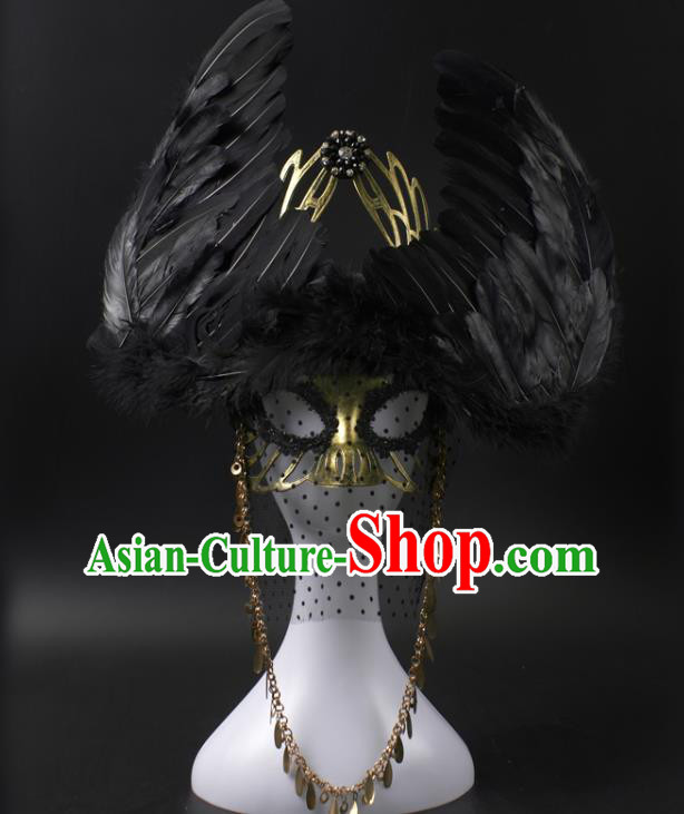 Professional Rio Carnival Headwear Cosplay Wings Mask Party Performance Black Feather Face Mask Professional Rio Carnival Headwear Cosplay Wings Mask Party Performance Black Feather Face Mask