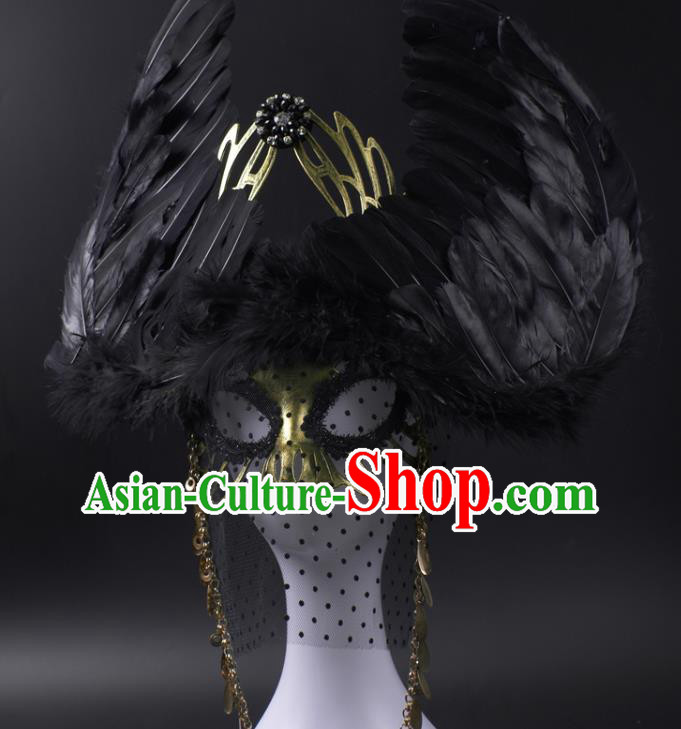 Professional Rio Carnival Headwear Cosplay Wings Mask Party Performance Black Feather Face Mask Professional Rio Carnival Headwear Cosplay Wings Mask Party Performance Black Feather Face Mask