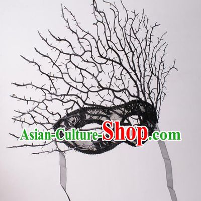 Handmade Branch Face Mask Halloween Stage Performance Blinder Headpiece Cosplay Party Deluxe Black Lace Mask