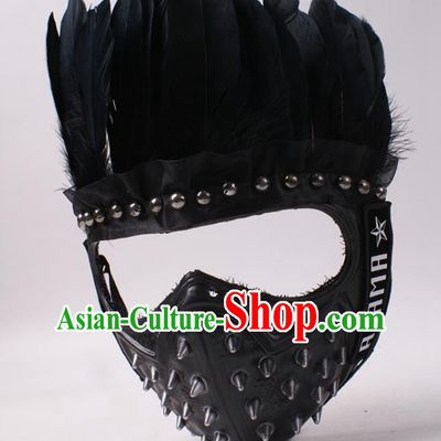 Party Performance Rivets Face Mask Professional Rio Carnival Headwear Cosplay Black Feather Mask