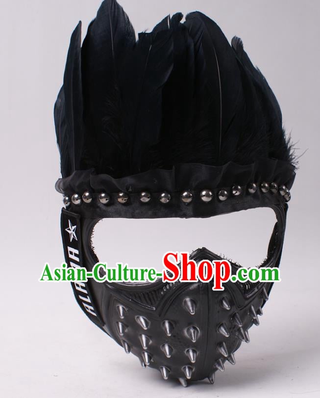Party Performance Rivets Face Mask Professional Rio Carnival Headwear Cosplay Black Feather Mask Party Performance Rivets Face Mask Professional Rio Carnival Headwear Cosplay Black Feather Mask