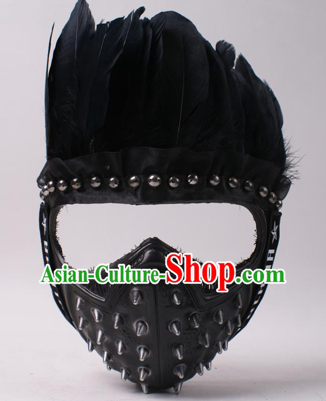 Party Performance Rivets Face Mask Professional Rio Carnival Headwear Cosplay Black Feather Mask Party Performance Rivets Face Mask Professional Rio Carnival Headwear Cosplay Black Feather Mask