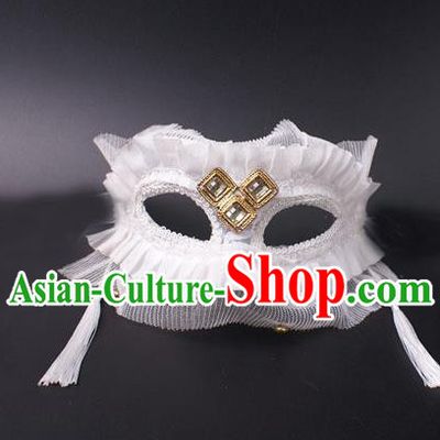 Cosplay Party Deluxe White Tassel Mask Handmade Face Mask Halloween Stage Performance Headpiece