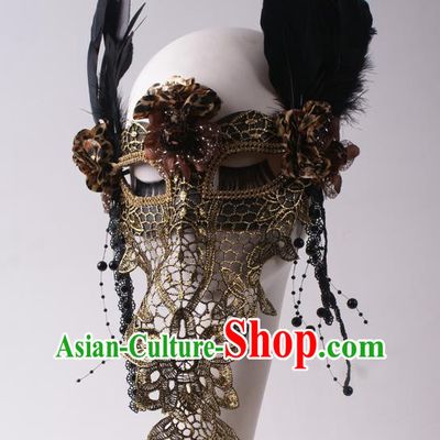 Handmade Deluxe Black Feather Face Mask Halloween Stage Performance Blinder Headpiece Cosplay Party Veil Mask