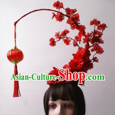 China Giant Hair Accessories Stage Show Headdress Catwalks Red Lantern Tassel Hair Crown