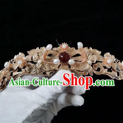 China Ming Dynasty Empress Golden Butterfly Hair Crown Traditional Hanfu Hairpin Ancient Court Woman Hair Accessories