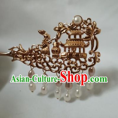 China Traditional Hanfu Hair Accessories Ancient Princess Golden Hair Stick Tang Dynasty Tassel Hairpin