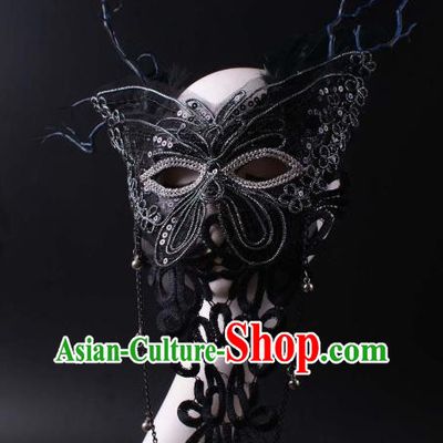Handmade Stage Performance Blinder Headpiece Halloween Cosplay Party Mask Carnival Black Lace Butterfly Face Mask