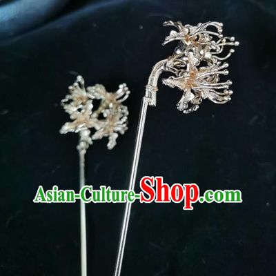 China Ancient Palace Lady Hair Stick Tang Dynasty Princess Golden Manjusaka Hairpin Traditional Hanfu Hair Accessories