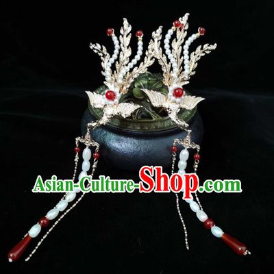 China Tang Dynasty Princess Golden Phoenix Tassel Hair Stick Traditional Hanfu Hair Accessories Ancient Palace Lady Hairpin
