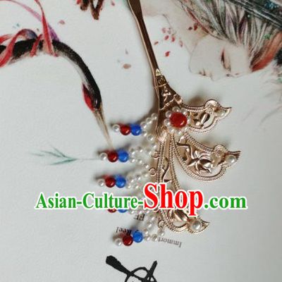 China Ancient Princess Tassel Hairpin Traditional Hanfu Hair Accessories Tang Dynasty Golden Hair Stick