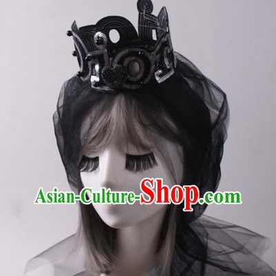 Top Stage Show Black Royal Crown Baroque Bride Giant Headdress Rio Carnival Decorations Halloween Cosplay Princess Headwear