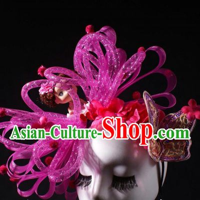 Top Rio Carnival Butterfly Decorations Halloween Cosplay Princess Hair Clasp Stage Show Royal Crown Baroque Bride Giant Headdress