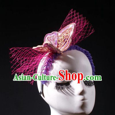 Top Baroque Bride Giant Headdress Rio Carnival Purple Butterfly Decorations Halloween Cosplay Princess Hair Clasp Stage Show Royal Crown