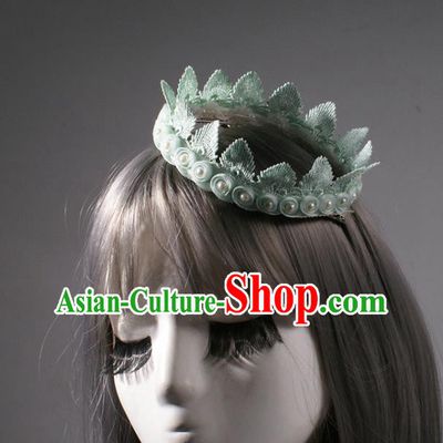 Top Halloween Cosplay Princess Green Leaf Hair Clasp Stage Show Pearls Royal Crown Baroque Giant Headdress Rio Carnival Decorations