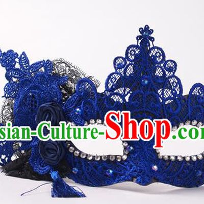 Handmade Halloween Cosplay Party Woman Royalblue Lace Mask Carnival Half Face Mask Stage Show Blinder Headpiece