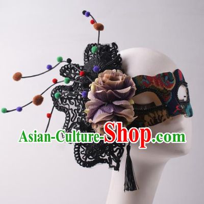 Handmade Stage Show Black Lace Blinder Headpiece Halloween Cosplay Party Woman Mask Costume Ball Half Face Mask