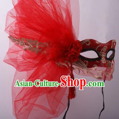 Handmade Costume Ball Half Face Mask Stage Show Headpiece Halloween Cosplay Party Red Lace Blinder Mask