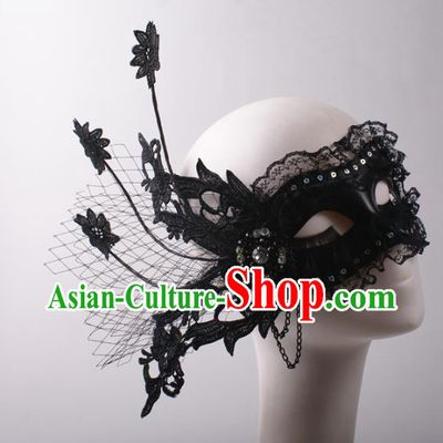 Handmade Stage Show Black Lace Headpiece Halloween Cosplay Party Blinder Mask Costume Ball Half Face Mask