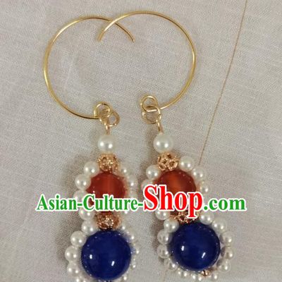 Handmade Chinese Traditional Ming Dynasty Empress Ear Accessories Ancient Court Woman Pearls Earrings