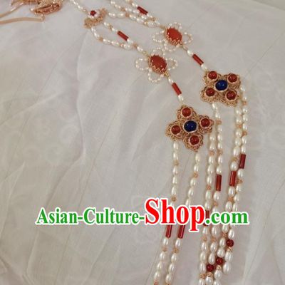 China Ming Dynasty Golden Phoenix Hair Stick Traditional Ancient Empress Hair Accessories Pearls Tassel Hairpin