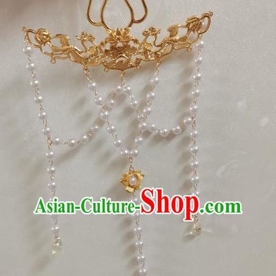 China Ming Dynasty Empress Golden Phoenix Hair Comb Traditional Hanfu Tassel Hair Stick Ancient Princess Hair Accessories