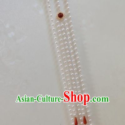 Handmade Chinese Traditional Qing Dynasty Empress Jade Pendant Accessories Ancient Imperial Concubine Pearls Tassel Brooch