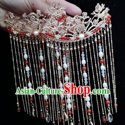 China Ancient Imperial Concubine Golden Hairpin Traditional Ming Dynasty Empress Tassel Hair Comb