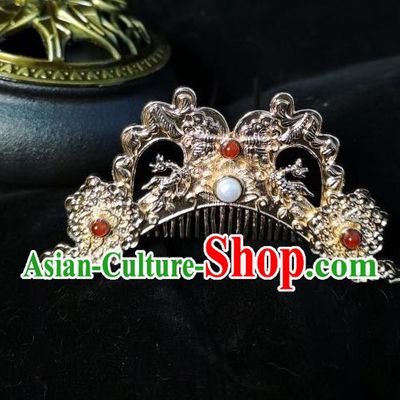 China Ancient Court Beauty Hairpin Hair Accessories Traditional Ming Dynasty Empress Golden Hair Comb