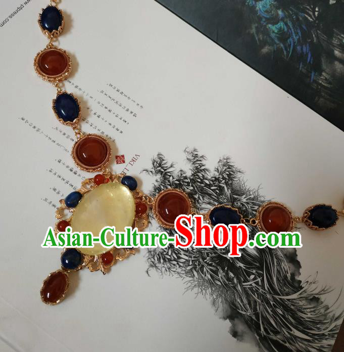 Handmade Chinese Tang Dynasty Empress Gems Necklace Accessories Traditional Ancient Princess Agate Necklet Handmade Chinese Tang Dynasty Empress Gems Necklace Accessories Traditional Ancient Princess Agate Necklet