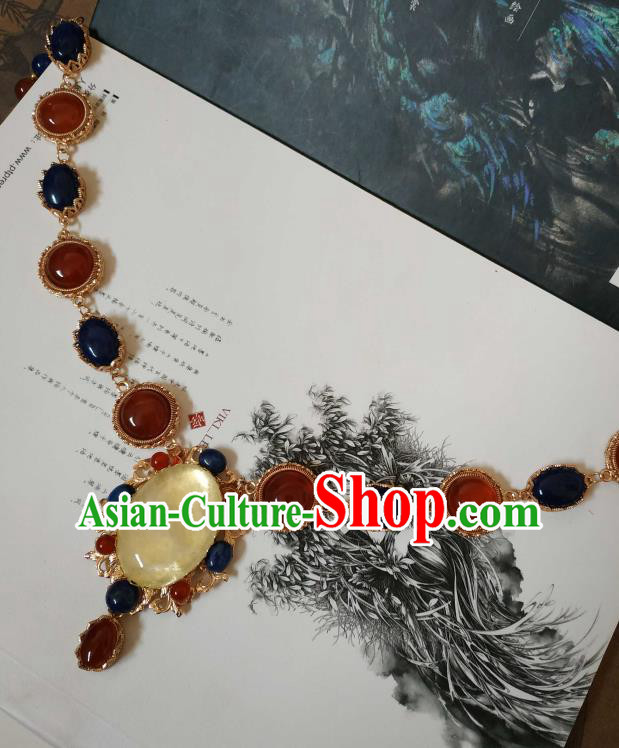 Handmade Chinese Tang Dynasty Empress Gems Necklace Accessories Traditional Ancient Princess Agate Necklet Handmade Chinese Tang Dynasty Empress Gems Necklace Accessories Traditional Ancient Princess Agate Necklet