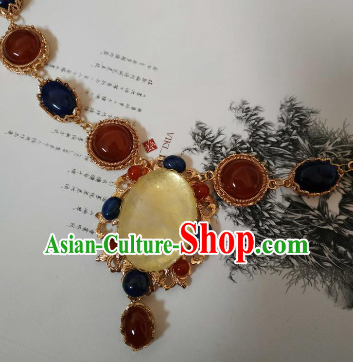 Handmade Chinese Tang Dynasty Empress Gems Necklace Accessories Traditional Ancient Princess Agate Necklet Handmade Chinese Tang Dynasty Empress Gems Necklace Accessories Traditional Ancient Princess Agate Necklet