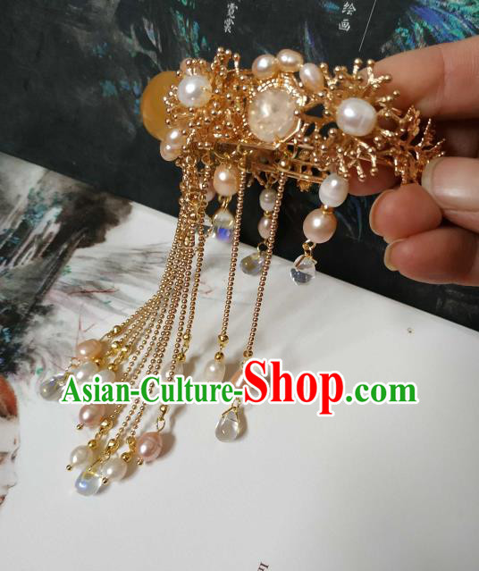 Handmade Chinese Tang Dynasty Golden Bangle Accessories Traditional Ancient Princess Pearls Tassel Bracelet Handmade Chinese Tang Dynasty Golden Bangle Accessories Traditional Ancient Princess Pearls Tassel Bracelet