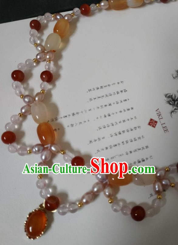 Handmade Chinese Ming Dynasty Noble Lady Necklet Accessories Traditional Ancient Princess Agate Necklace Handmade Chinese Ming Dynasty Noble Lady Necklet Accessories Traditional Ancient Princess Agate Necklace