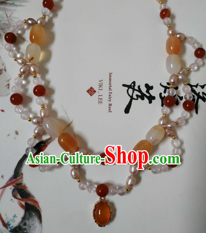Handmade Chinese Ming Dynasty Noble Lady Necklet Accessories Traditional Ancient Princess Agate Necklace Handmade Chinese Ming Dynasty Noble Lady Necklet Accessories Traditional Ancient Princess Agate Necklace