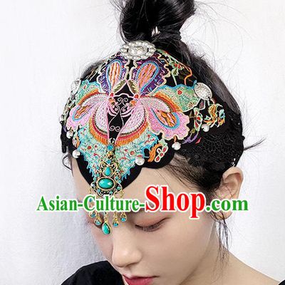 China Embroidered Butterfly Hair Accessories Handmade Ethnic Folk Dance Headband Yunnan Minority Woman Hair Clasp