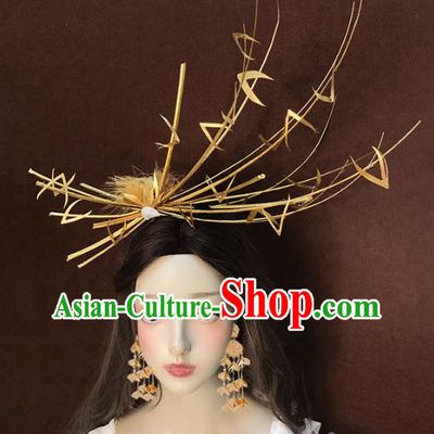 Top Stage Show Golden Hair Crown Catwalks Headdress Baroque Bride Giant Hair Accessories
