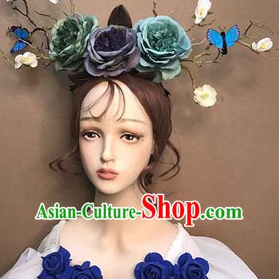 Top Stage Show Silk Peony Headdress Catwalks Dance Hair Clasp Baroque Bride Hair Crown