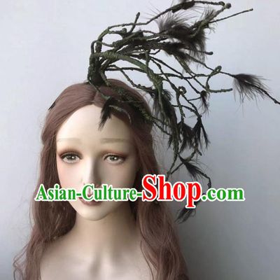 Top Gothic Giant Hair Crown Stage Show Headdress Catwalks Black Feather Hair Clasp Cosplay Witch Hair Accessories