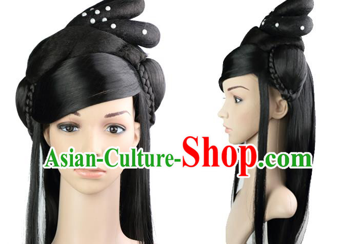 Chinese Classical Dance Headdress Qin Dynasty Palace Princess Wigs Sheath Ancient Goddess Hair Chignon Chinese Classical Dance Headdress Qin Dynasty Palace Princess Wigs Sheath Ancient Goddess Hair Chignon
