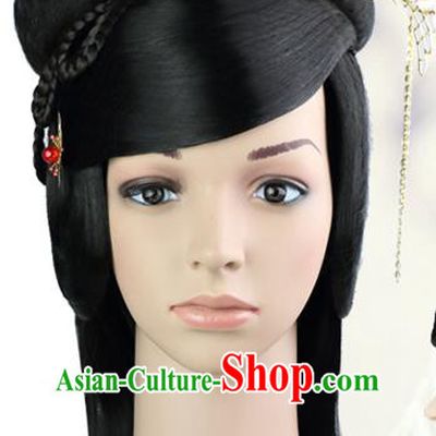 Chinese Qin Dynasty Empress Wigs Sheath Ancient Imperial Concubine Hair Chignon Classical Dance Goddess Hairpieces
