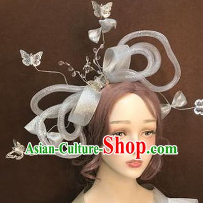 Top Cosplay Flowers Fairy Argent Hair Clasp Baroque Bride Hair Crown Stage Show Giant Headdress Catwalks Hair Accessories