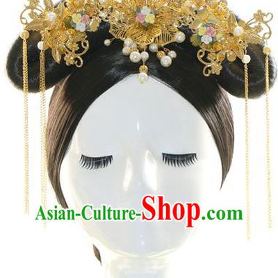 Chinese Qing Dynasty Princess Consort Wigs Sheath Ancient Manchu Lady Hair Chignon Drama Jade Palace Lock Heart Luo Qingchuan Wedding Hair Accessories